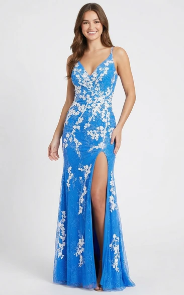 Spaghetti Strap Lace Mermaid Split Gown