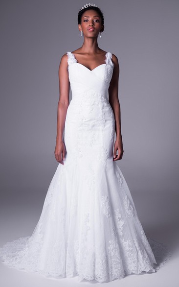 Mermaid Strapped Appliqued Sleeveless Maxi Lace Wedding Dress