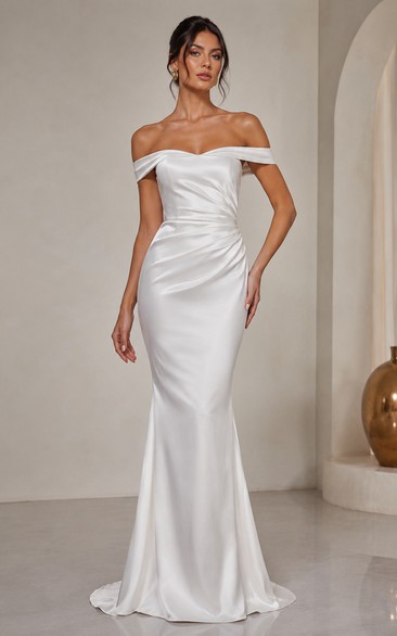 White Off-the-shoulder Mermaid Wedding Dress