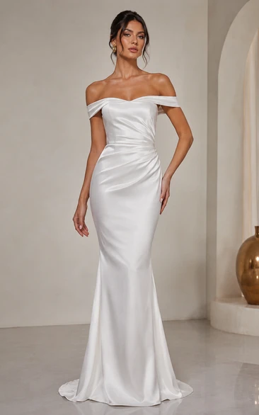 White Off-the-shoulder Mermaid Wedding Dress