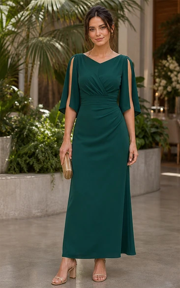 Peacock Cape Sleeve Floor-length Sheath Dress