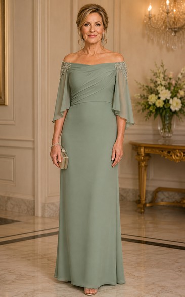 Sage Off-the-shoulder Flutter Sleeve Mother Dress