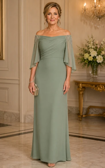 Sage Off-the-shoulder Flutter Sleeve Mother Dress