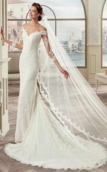 Sweetheart Sheath Bridal Gown With Long Sleeves And Detachable Train