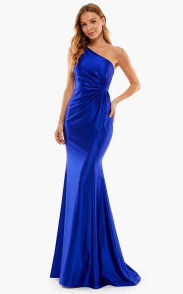 Mermaid One-Shoulder Satin Prom Dress with Ruching