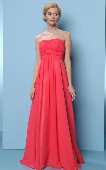 Strapless Floor-Length Ruched Chiffon Bridesmaid Dress With Lace Up