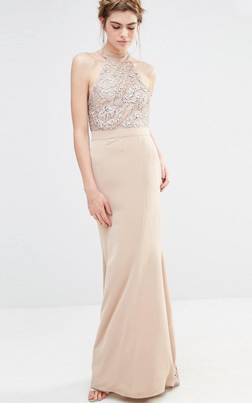 Mermaid Appliqued Sleeveless High Neck Chiffon Bridesmaid Dress With Bow