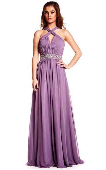 Sleeveless Halter Ruched Chiffon Prom Dress