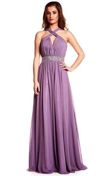 Sleeveless Halter Ruched Chiffon Prom Dress