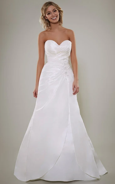 A-Line Short Sleeve Criss-Cross Sweetheart Satin Wedding Dress