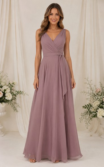 Mauve Chiffon V-neck A-Line Bridesmaid Dress