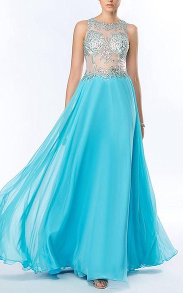 Sexy Beading Sequins A-Line Chiffon Floor Length Prom Dress