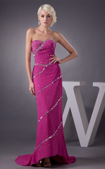 Sweetheart High-Low Chiffon Sweep Train and Dress With Beading
