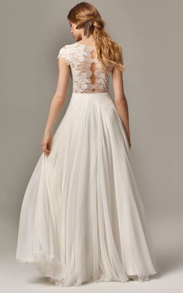 Cap Sleeves Chiffon Dresses with Ivory Bodice Steel Grey Plus Size