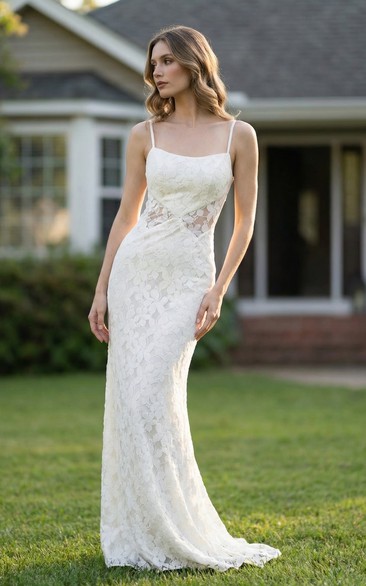 Long Sheath Lace Wedding Dress for Casual Beach