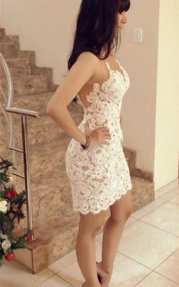 Delicate Lace Appliques Short Cocktail Dress Pencil Sleeveless