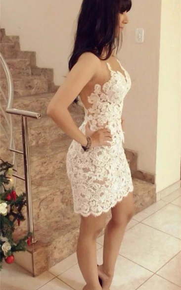 Delicate Lace Appliques Short Cocktail Dress Pencil Sleeveless