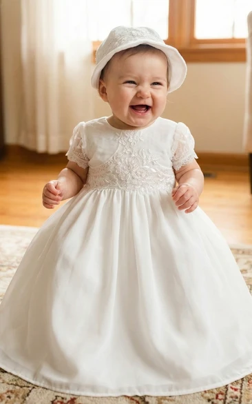 Christening White Baby Flower Girl Dress Simple Organza Skirt with Embroidery