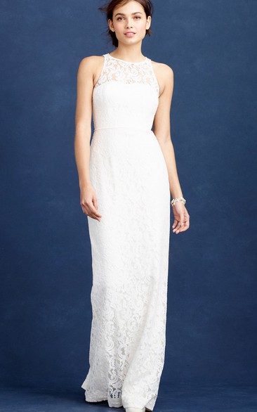 Pencil Scoop-Neck Sleeveless Split-Back Floor-Length Lace Wedding Dress
