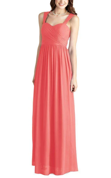 Strapped Floor-length Bridesmaid Dress with Ruching