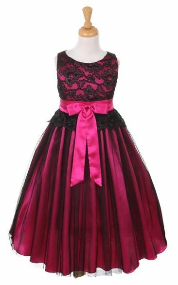Tea-Length Sleeveless Tulle&Lace Flower Girl Dress
