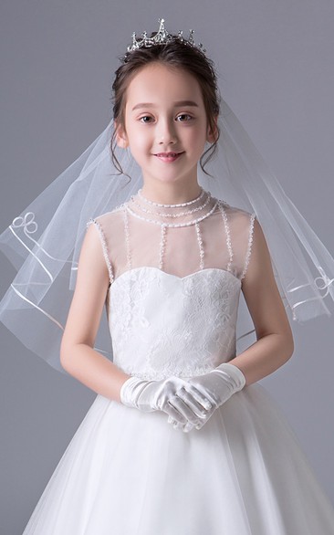 Short Single Layer Lace Flower Girl Veil