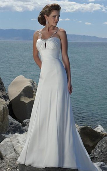 sheath Empire Spaghetti Straps Chiffon Beach Simple Wedding Dress