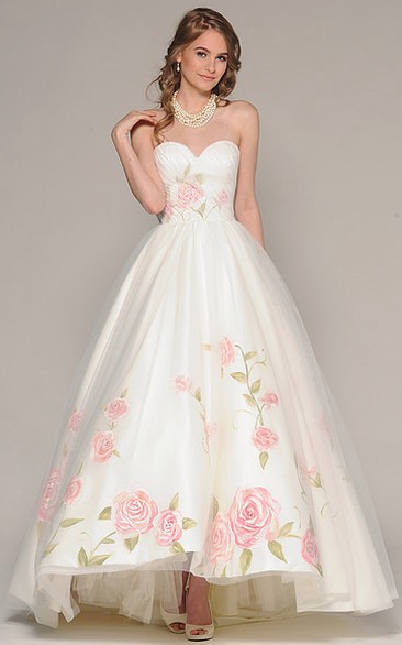High-Low Sweetheart Criss-Cross Bowed Tulle Wedding Dress With Embroidery And V Back
