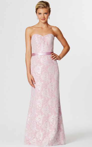 Sweetheart Ribboned Sleeveless Lace Bridesmaid Dress