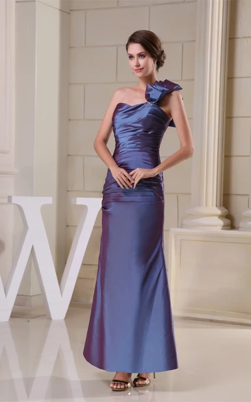 Sleeveless Ankle-Length Satin Single Strap and Dress With Ruching