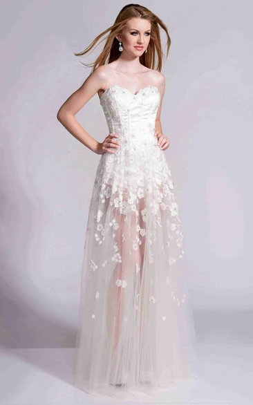 Sweetheart A-Line Tulle Prom Dress With Petals And See-Through Skirt