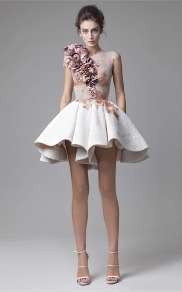 Mordern A-Line Sleeveless Jewel Short Delicate Flowers Prom Dress