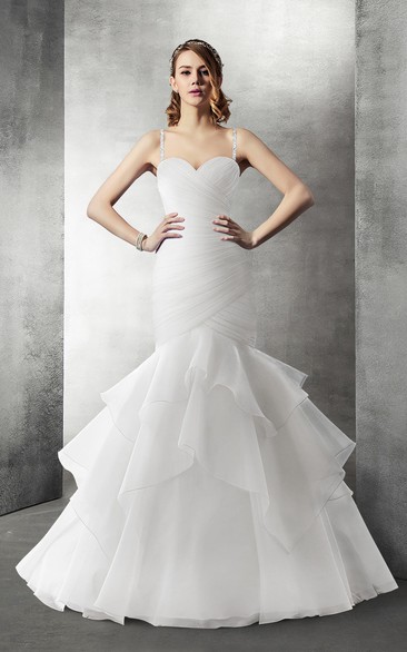 Sweetheart Mermaid Organza Wedding Dress Styles With Cascading Ruffles