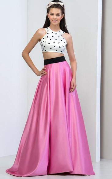 Jewel Neck Beaded Two-Piece Prom Dress