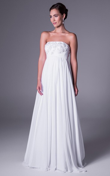 A-Line Empire Strapless Appliqued Chiffon Wedding Dress