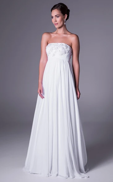 A-Line Empire Strapless Appliqued Chiffon Wedding Dress