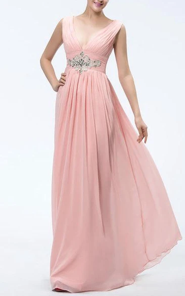 A-Line V-Neck Appliques Beading Pretty Prom Dress