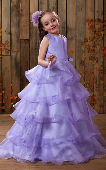 Charming High-Neck A-Line Flower Girl Dress With Tiers