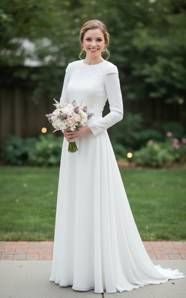 Conservative Chiffon Pleated Bridal Dress