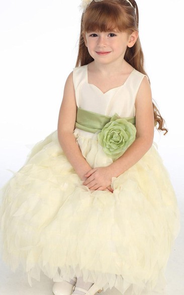Sweetheart Tea-Length Tiered Chiffon&Taffeta Flower Girl Dress