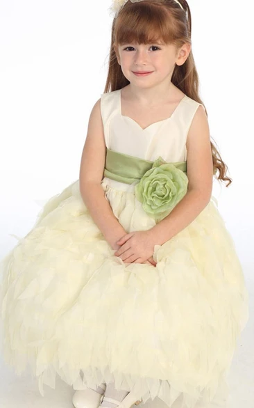 Sweetheart Tea-Length Tiered Chiffon&Taffeta Flower Girl Dress