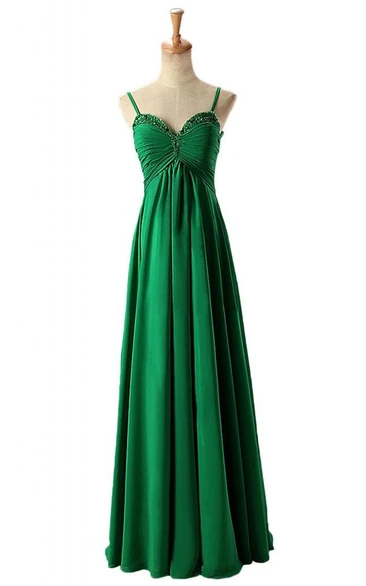 Sweetheart Sequined Ruched Bodice Long Pleated Chiffon Dress