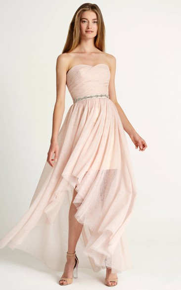 High-Low Criss-Cross Sleeveless Sweetheart Tulle Bridesmaid Dress