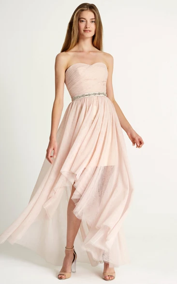 High-Low Criss-Cross Sleeveless Sweetheart Tulle Bridesmaid Dress