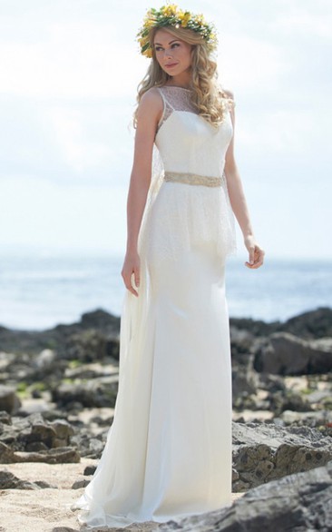 Maxi High Neck Jeweled Chiffon Wedding Dress With Peplum