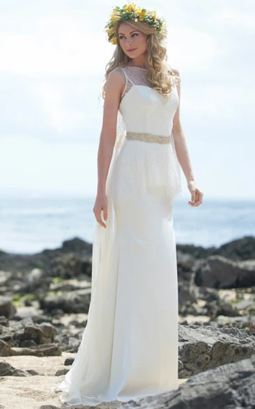 Maxi High Neck Jeweled Chiffon Wedding Dress With Peplum