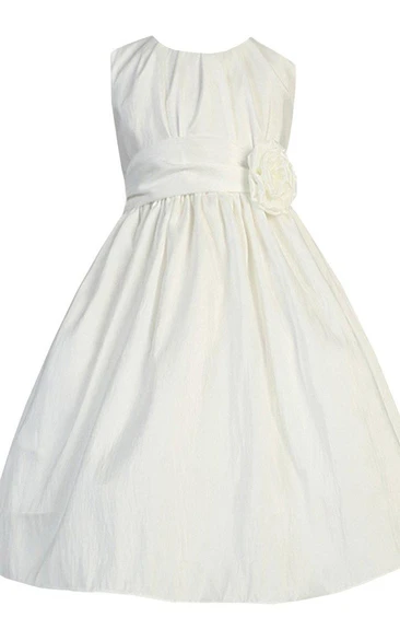 Sleeveless A-line Pleated Dress With Flower