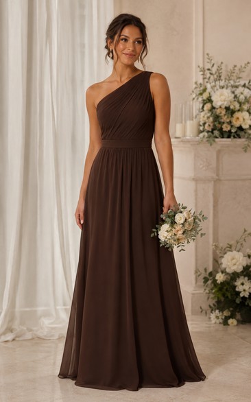 Chocolate One-Shoulder Chiffon A-Line Bridesmaid Dress