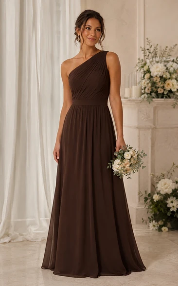 Chocolate One-Shoulder Chiffon A-Line Bridesmaid Dress