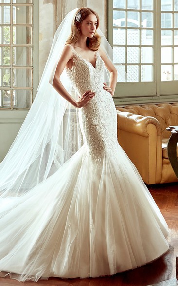 Sweetheart Mermaid Lace Wedding Dress With Backless And Illusive Straps